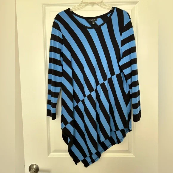 Women’s Tunic Alfani Blue Black Striped Top - Size L - Picture 10 of 14